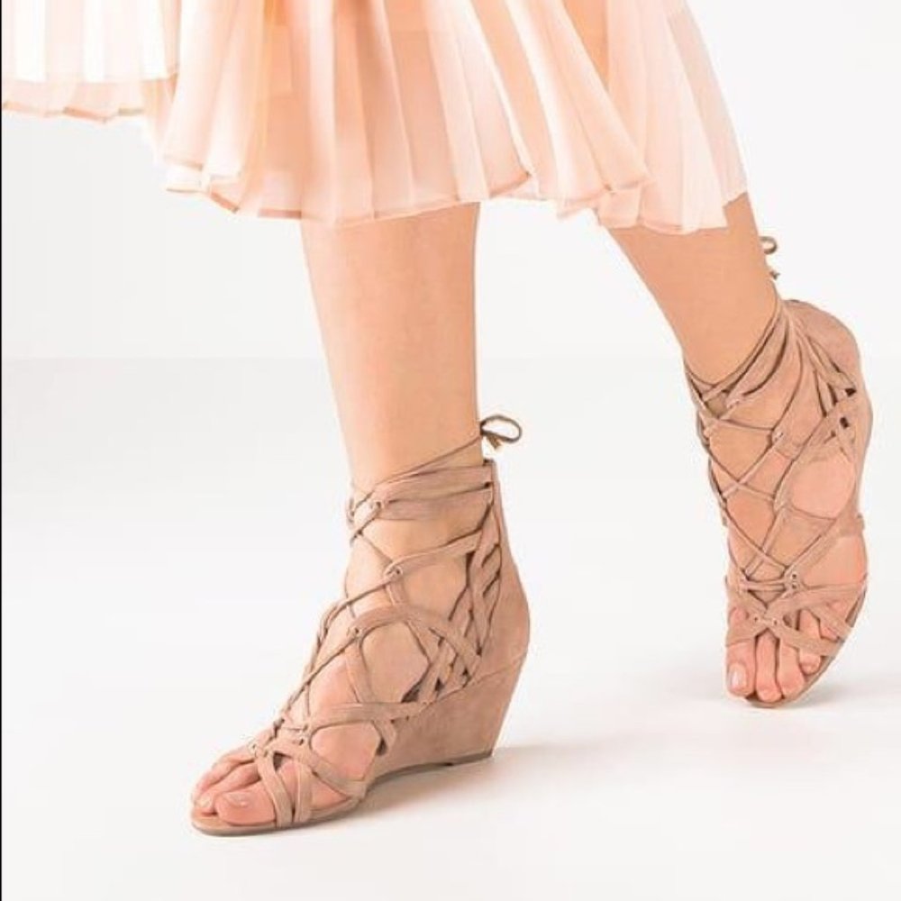 Kenneth Cole New York Dylan Buff/Tan Suede Leather Strappy Wedge Sandals/Heels
